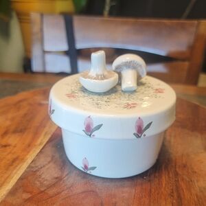 Vtg‎ Leslie Kanter Majolica Mushroom Jar With Lid Trinket Box Cottagecore Butter